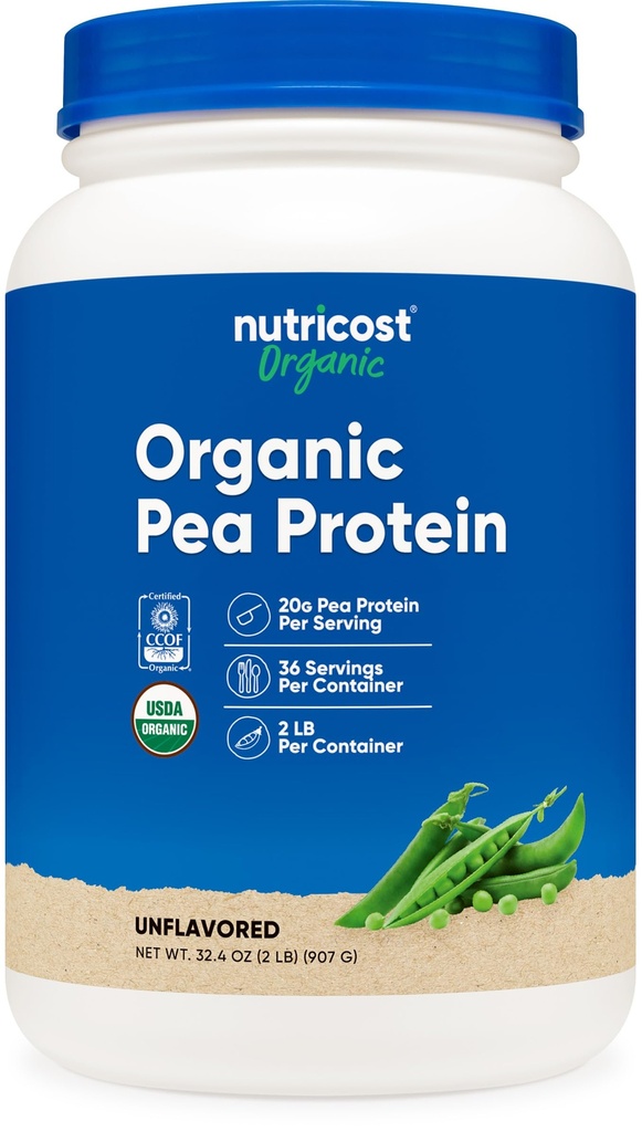 Nutricost Organic Pea Protein Isolate Powder (2LBS) - Mautonta, Certified USDA Organic, Protein from Plants, Kasvissyöjä Ystävällinen, Gluteeniton, Ei GMO:ita