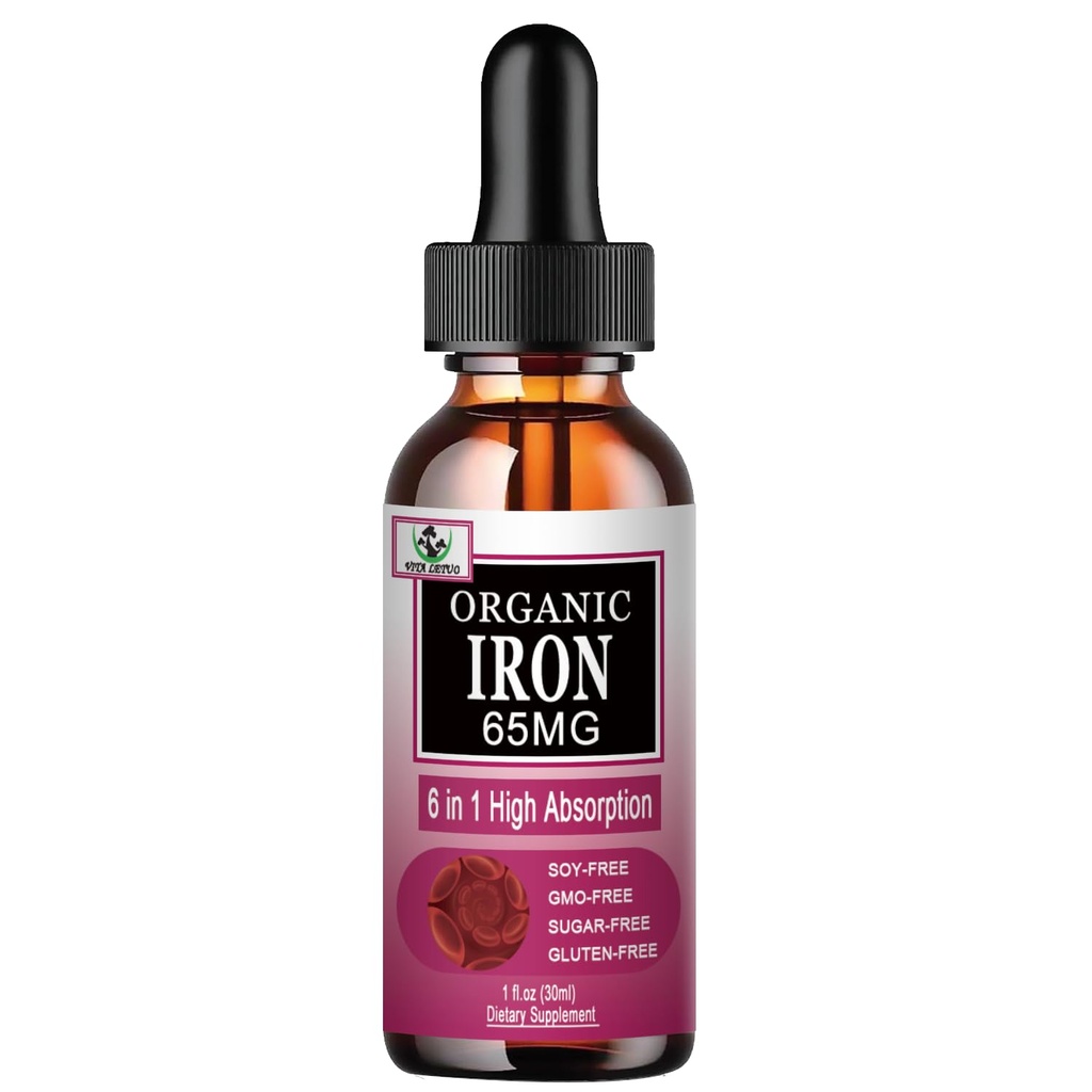 Järntillskott för kvinnor med vitamin C,6-i-1 Liquid Supplement w/Vitamin B12, Vitamin B6, Hög Absorption Liquid Iron Drops för röda blodceller & Immune Support, icke-GMO, Gluten Free
