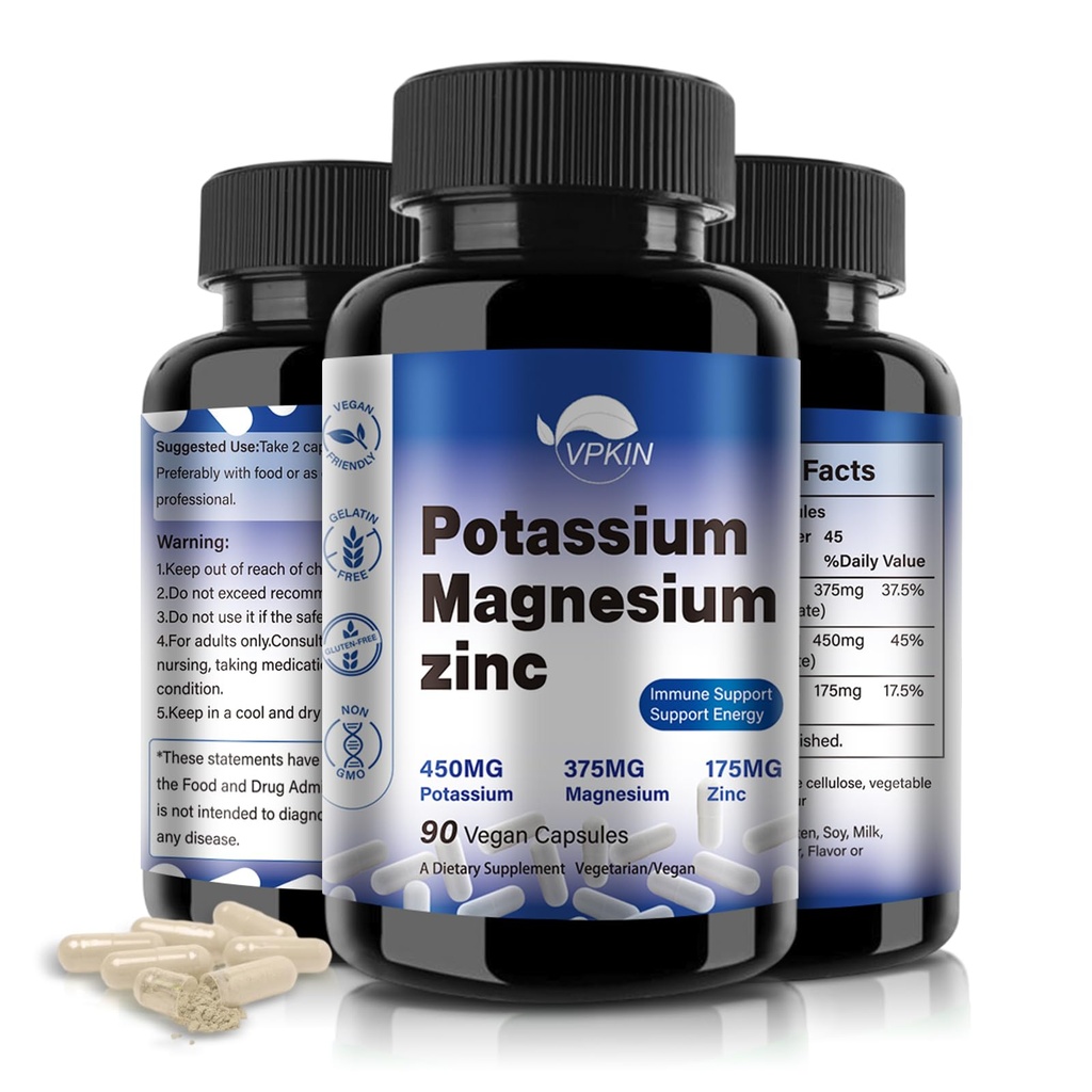 Kalium Magnesium Supplement 1000 mg, Imeytyminen Magnesium Kaliumsinkki Aspartaatti (90 kapselia)