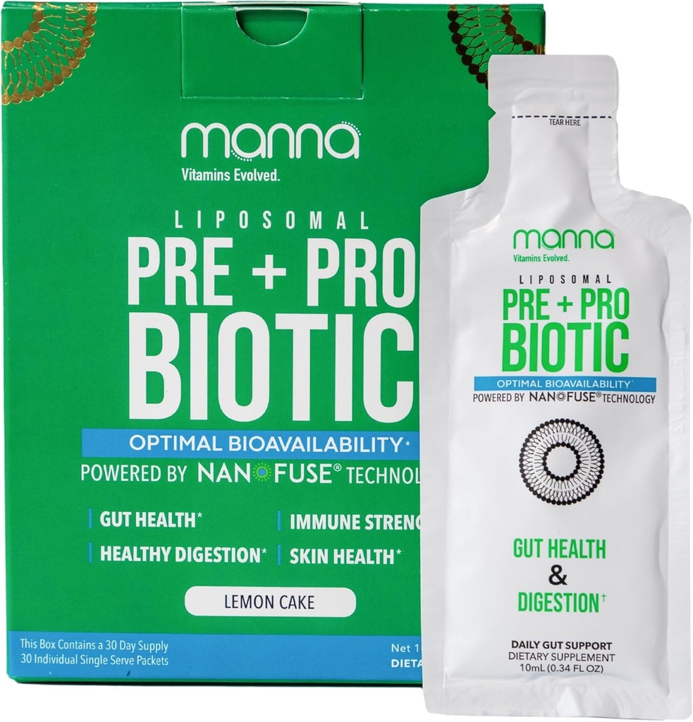 Manna Vitamins Evolved Liposomal Prebiotic + Probiotiska Packets - 40 miljarder CFU, 8 Strains - Gut, Digestive, Immune Support - Hög Absorption, Shelf-Stable, Daily Supplement, 30 Single Serves