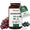 PRISTINE's Resveratrol 500MG 75 päivän tarjonta antioksidantti ja sydämen terveyden lisäkapselit - aivojen ja keuhkojen terveysedut