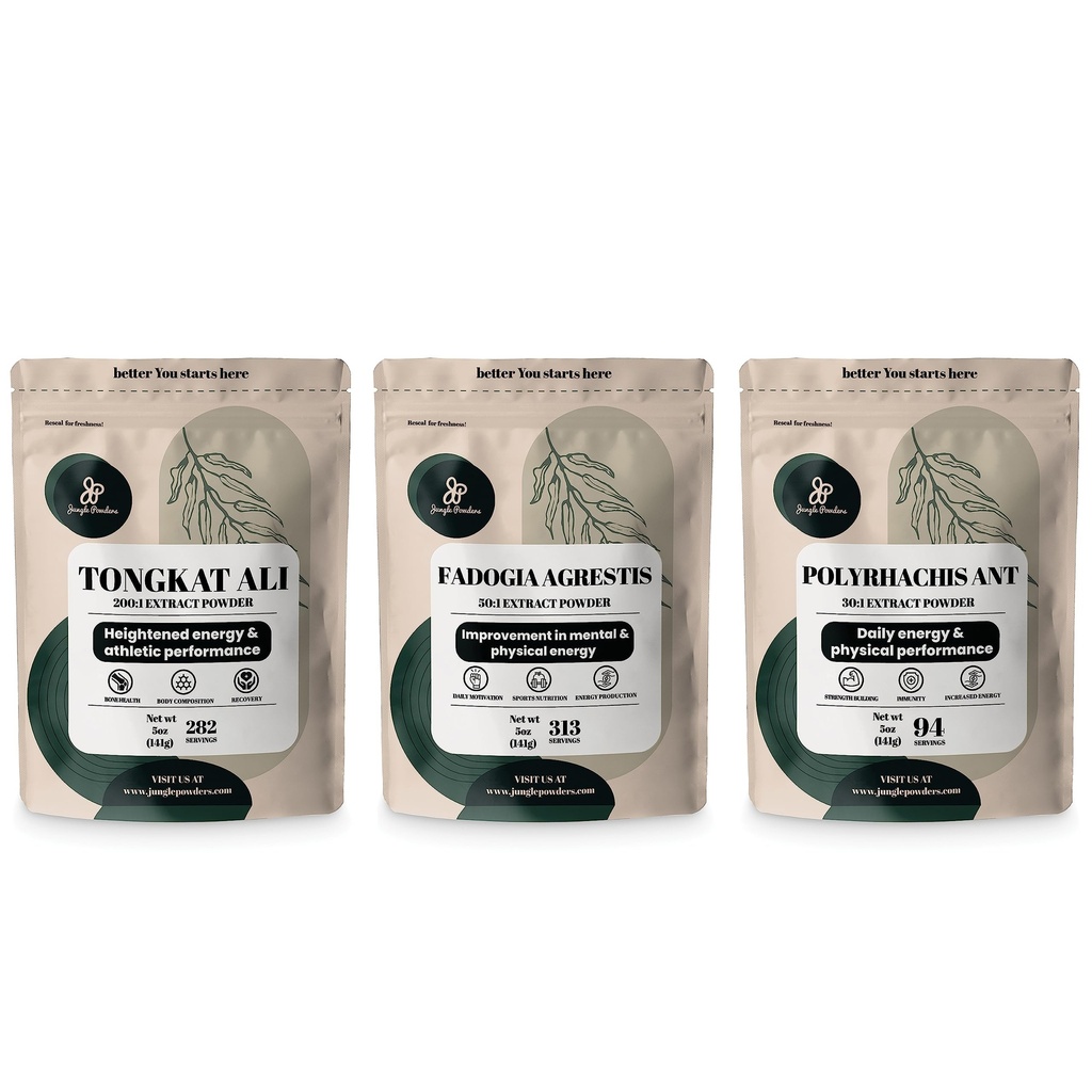 Jungle Powders Tongkat Ali miehille 282 tarjoilua, Fadogia Agrestis Extract jauhe 313 tarjoilua, Black Ant 30:1 Keskittyminen 94 Tarjoilut 5oz täydentää Miesten terveys tuki Drive & Passion