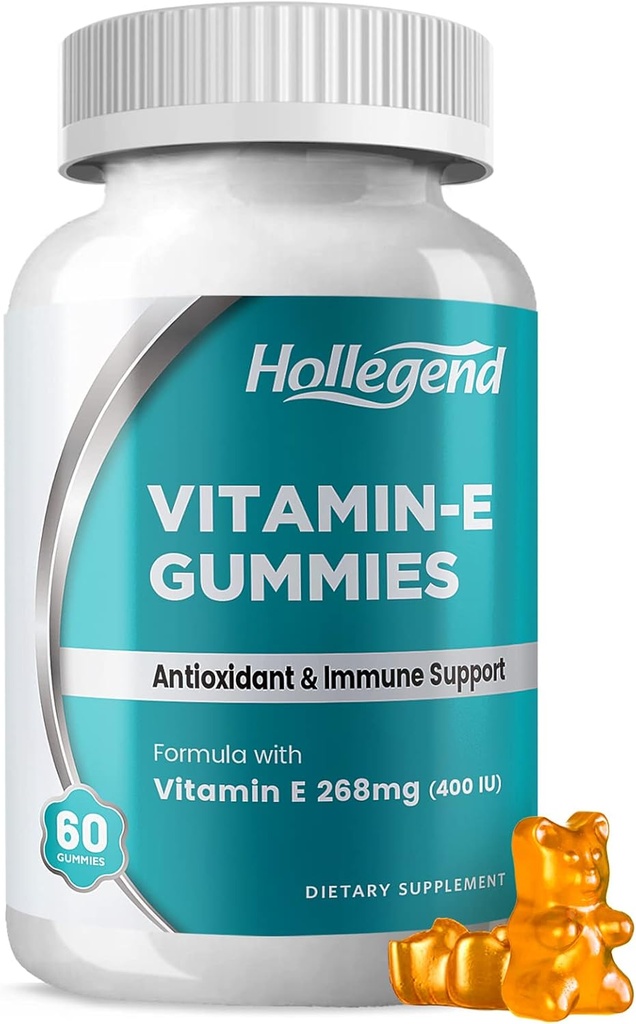 E-vitamiini Gummies 268 mg 400 IU, luonnollinen E-vitamiini purutabletti aikuisille, naisille ja miehille, iholle ja immuunille, antioksidantti, appelsiinin maku 60