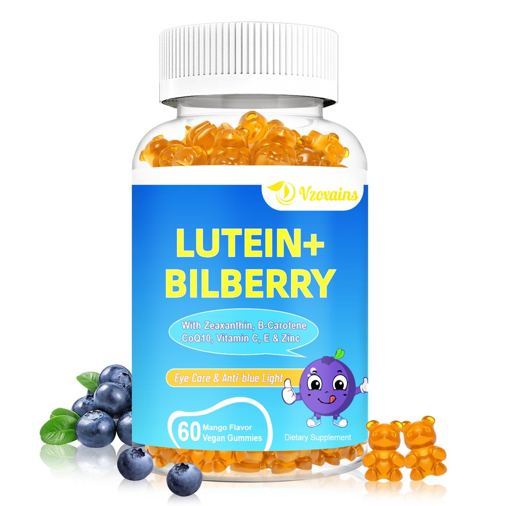 20mg Lutein & Zeaksantiini Gummies with Bilberry, Astaksantiini, Omega 3, C-vitamiini, E - sokeriton Silmien terveys täydentää aikuisille ja lapsille - kuiva silmän raikastuminen, vision selkeys, kyyneltuki
