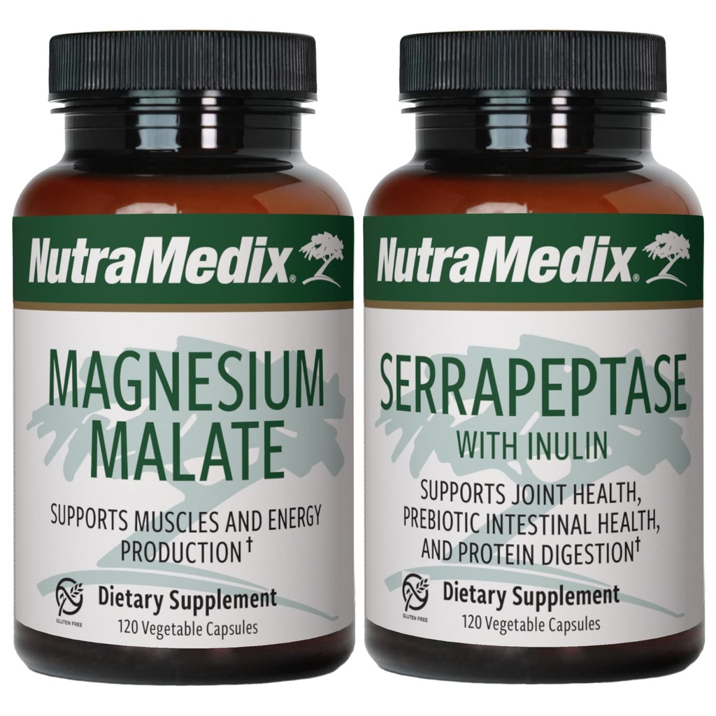 NutraMedix Fitness Plan Supplement Bundle - Inkluderar Magnesium Malate for Energy & Athletic Support och Serrapeptase för Joint & Mobility Wellness - Fitness Support Supplements -2-Piece Capsule Set