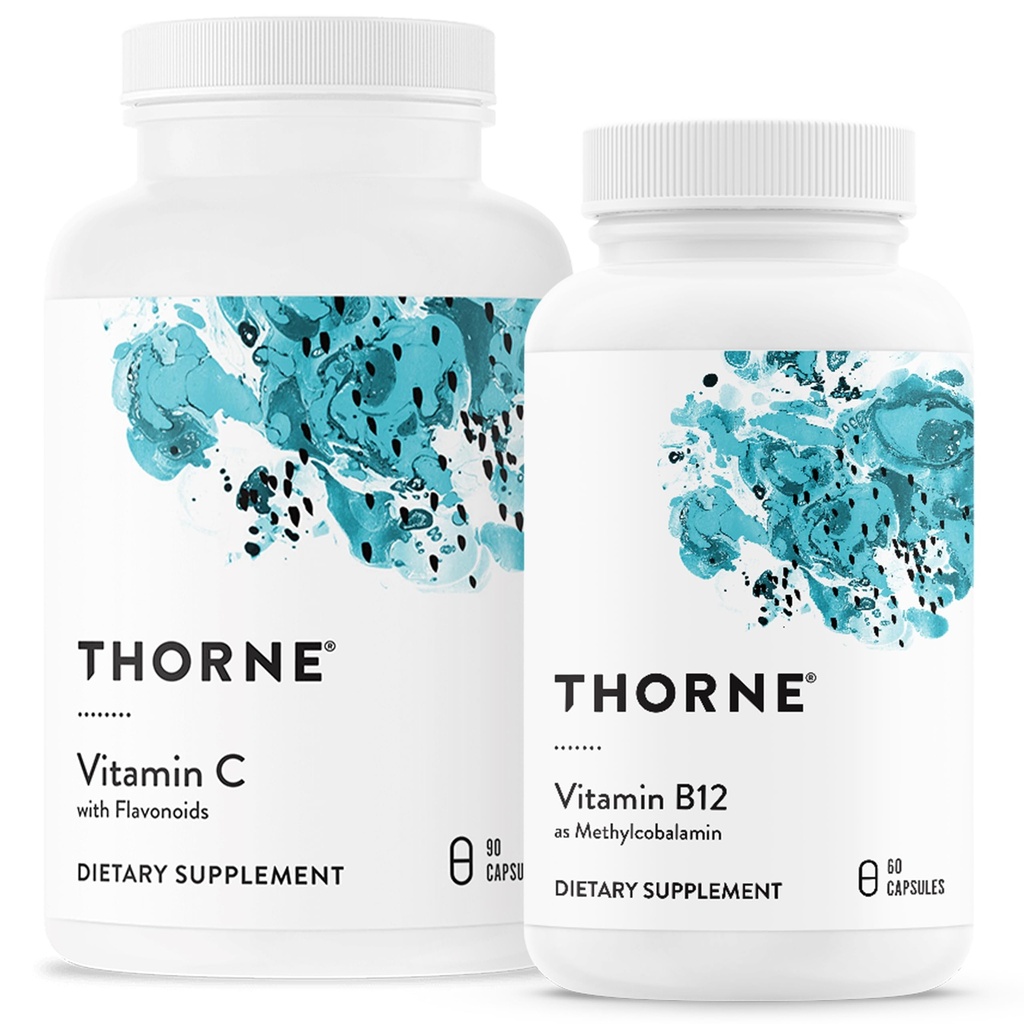 THORNE - Wellness Bundle - C-vitamiini & B12 - tukee sydän, hermo, immuuni, ja kudosten terveys - 60-90 Tarjoilut