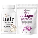 Micro Ingredients Multi Collagen Protein Powder 2 Pounds & Hair Vitamiins Complex Capsules Bundle Pack 