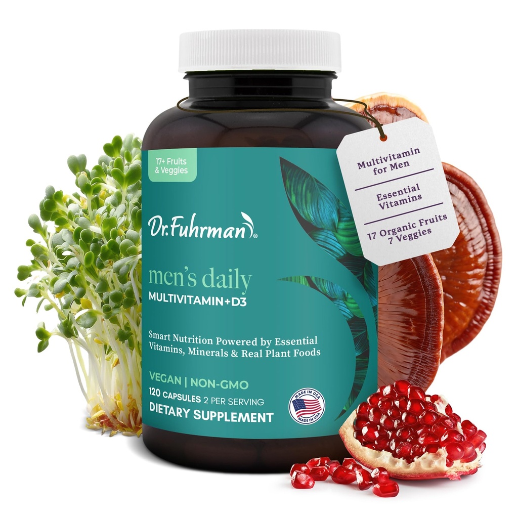 Dr. Führman Multivitamiini miesten + D3 vitamiinin immuunitukea ... vegan Formula Men...s Multivitamiini B12 & Sinkki... Koko ruoka monivitamiini pakattu 17 hedelmät ja vihannekset...