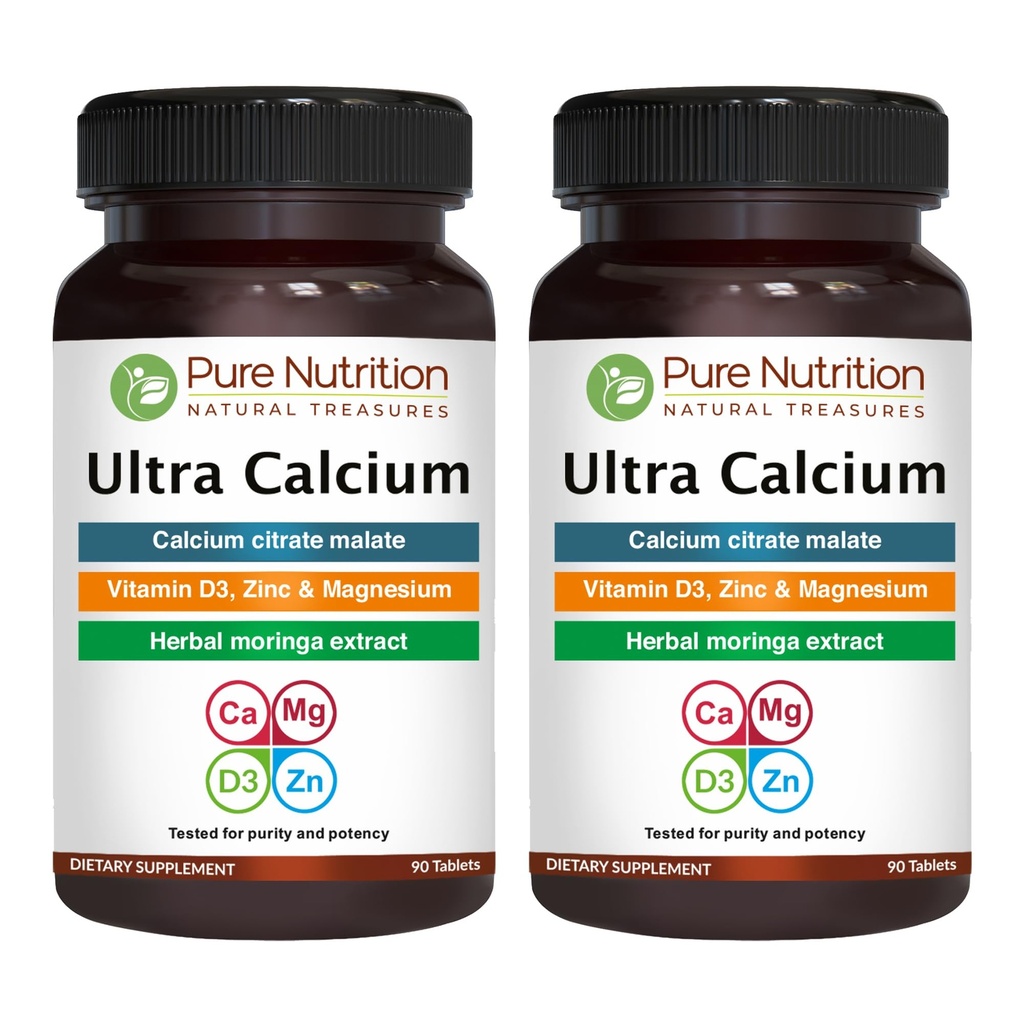 Pure Nutrition Ultra Calcium 1000 mg, jossa VIT D3 + K2 . 180 Tabs (90. x 2).