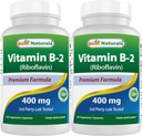 Best Naturals B2-vitamiini (Riboflaviini) 400 mg - Migreeni Relief - Kasviskapselit - Conezyme Precursor - 120 Count (Pakkaus 2)