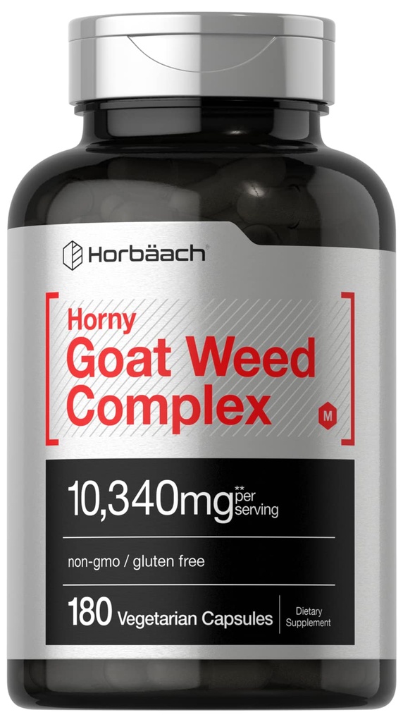 Horbäach Horny Goat Weed Complex | 180 kapslar | Vegetarian, icke-GMO och Gluten Free Formel med Tribulus, Maca, Yohimbe och L-arginin