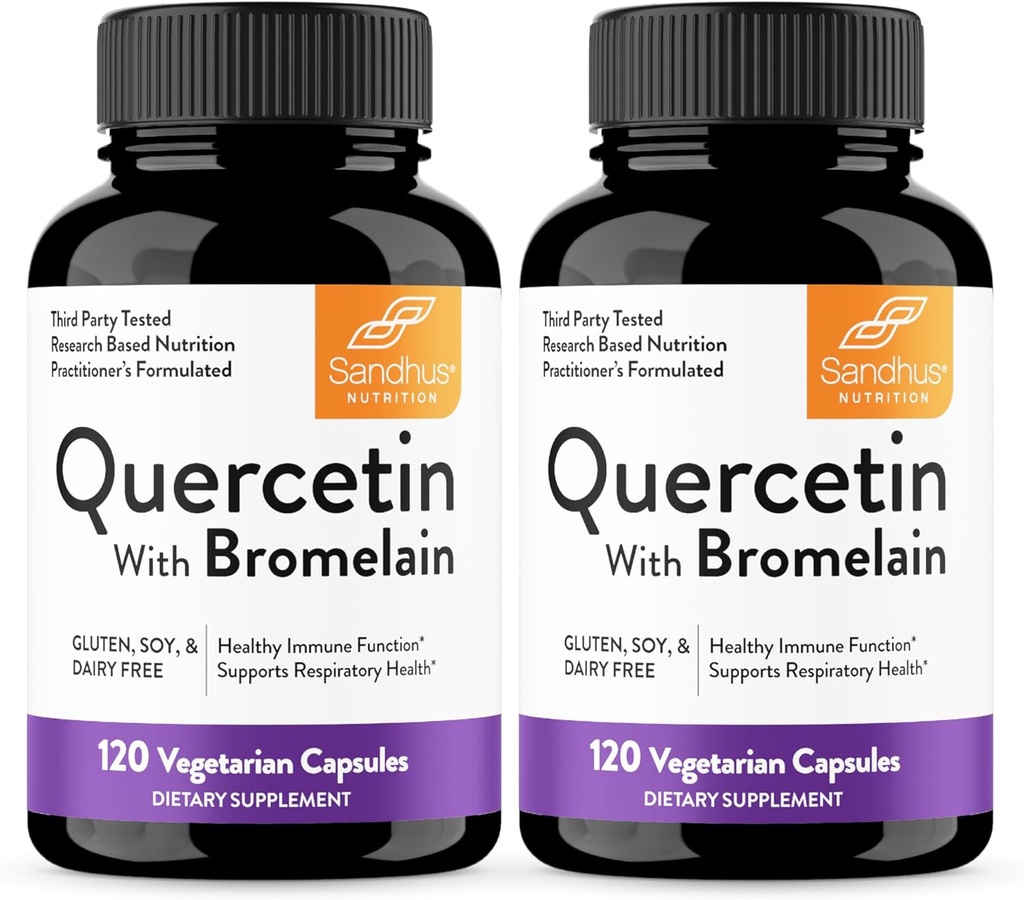 Sandhu's Quercetin ja bromelain kasvissyöjäkapselien lisäravinteet 120 Count (Pack of 2) ... Bioflavonoidit immuuni- ja hengityselinten terveyteen, kausittainen allergia tuki ...