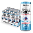 Optimum Nutrition Amino Energy Sparkling Hydration Drink, Electrolytes, Kofeiini, Aminohapot, BCAAs, Sokeriton, Uusi Sininen Vadelma Rush, 12 Fl Oz, 12 Pack (Pakkaus May Vary)