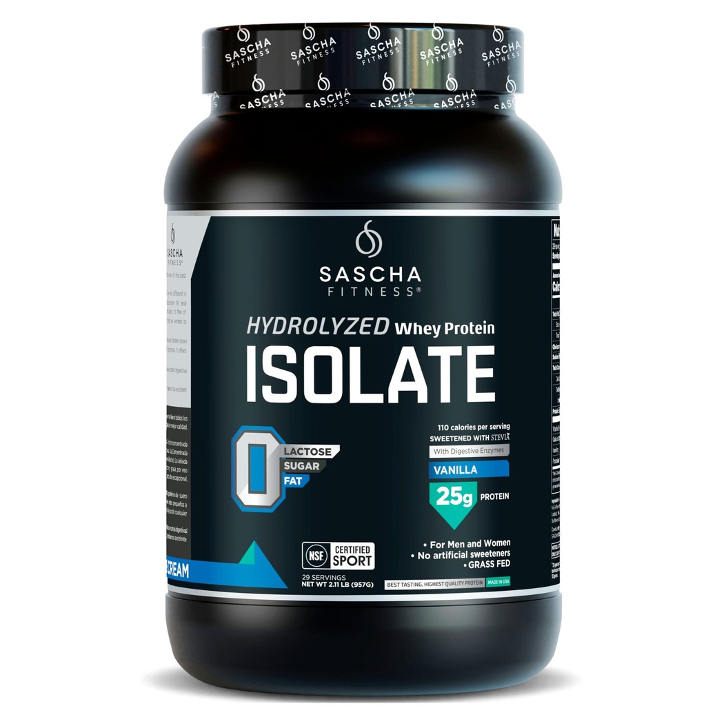 SASCHA FITNESS Hydrolyzed Whey Protein Isolate,100% Grass-Fed (2 pund, Vanilla)