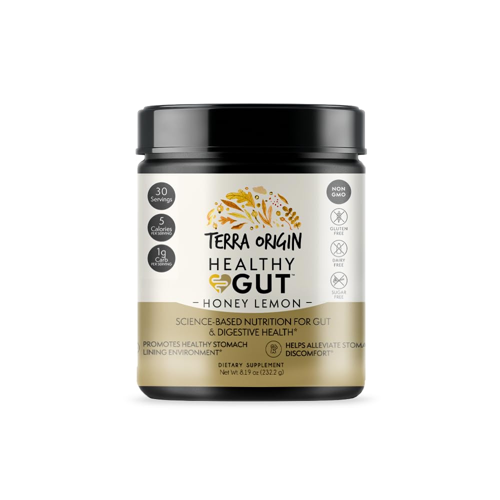 TERRA ALKUPERÄISKASVIT Terve Gut Powder (Honey Lemon) 30-Servings L-glutamiinin, Sinkin, Glukosamiinin, liukas Elm Bark ja enemmän!