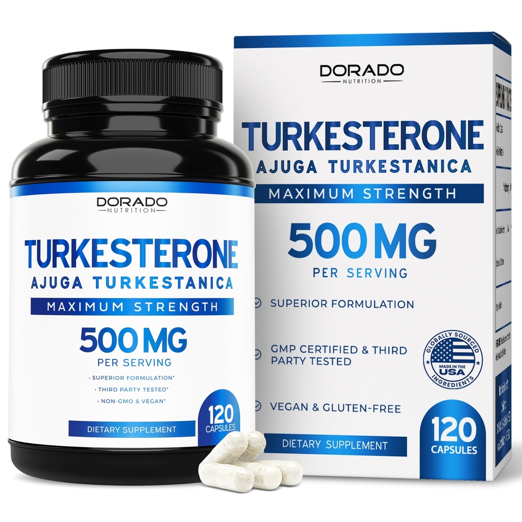 Turkesteron Supplement 500mg (120 kapslar) - Stamina, Drive, Athletic Performance & Muscle Mass - (Ajuga Turkestanica Std. till 10% Turkesterone) (liknande Ecdysterone) - Non-GMO & Vegan Capsules