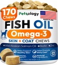 Omega 3 Fish Oil för hundar - 170 Chews - Omega 3 för hundar Itchy Skin & Allergy Relief - Skin & Coat Supplement - EPA & DHA Fatty Acids - Dog Anti Shedding & Hot Spot Behandling - Salmon Oil