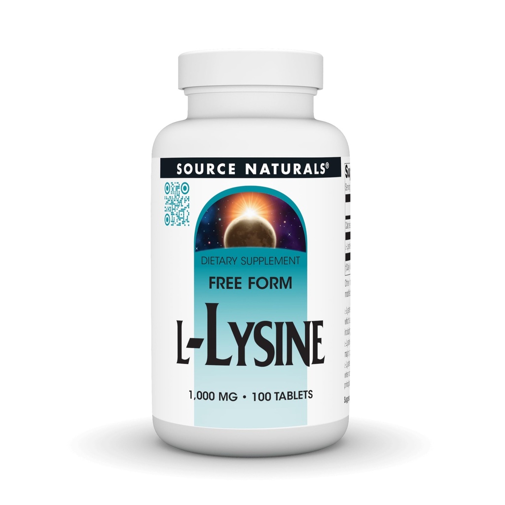 Source Naturals L-Lysine Free Form, 1000 mg - Aminohappolisä tukee energiamuodostuma & Collagen * - 100 tablettia