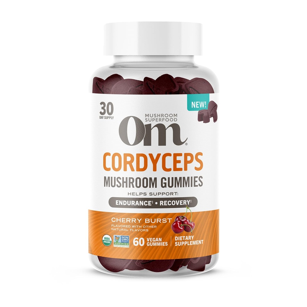 OM MUSHROOM SUPERFOOD Cordyceps Gummies, USA Kasvaneet luomusienet, tuki, Endurance, energia, & Recovery, 60 Count, 30 Tarjoilut Gummy lisäravinteet