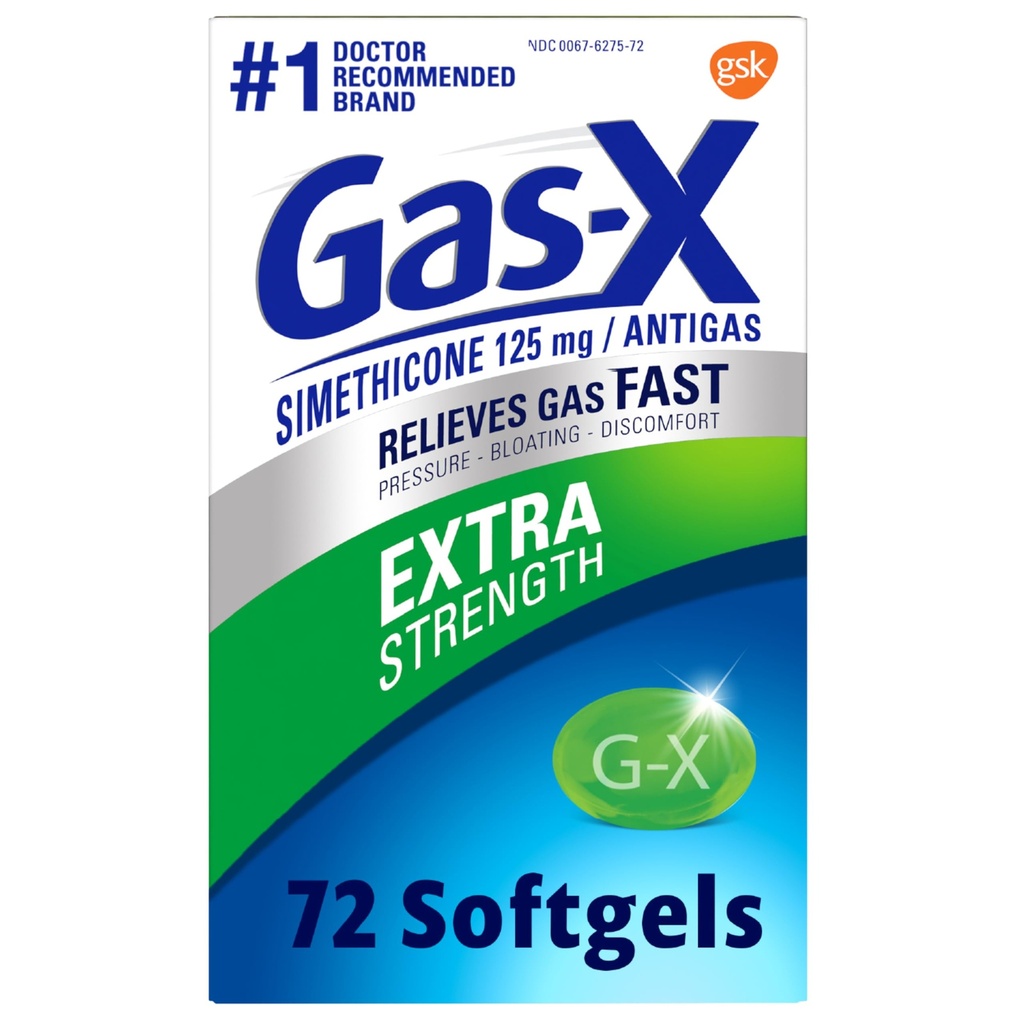 Gas-X Extra Strength Gas Relief Softgels med Simethicone 125 mg för Bloating Relief - 72 Count