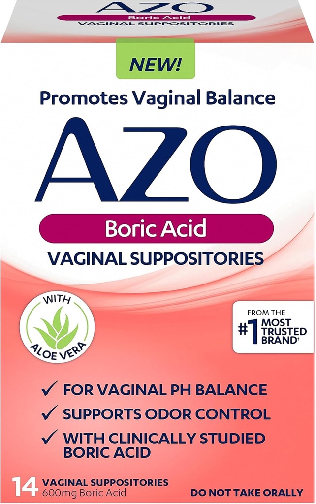 AZO Boric Acid Suppositories for Women, auttaa tukemaan Odor Control ja Balance emättimen PH kliinisesti tutkittu Boorihappo, ei-GMO, 30 kreivi