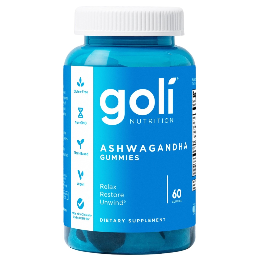 Goli Ashwagandha & Vitamin D Gummy - 60 greve - Mixed Berry, KSM-66, Vegan, Plant Based, Non-GMO, Gluten-Free & Gelatin Free Relax. Återställ. Unwind, pack 1