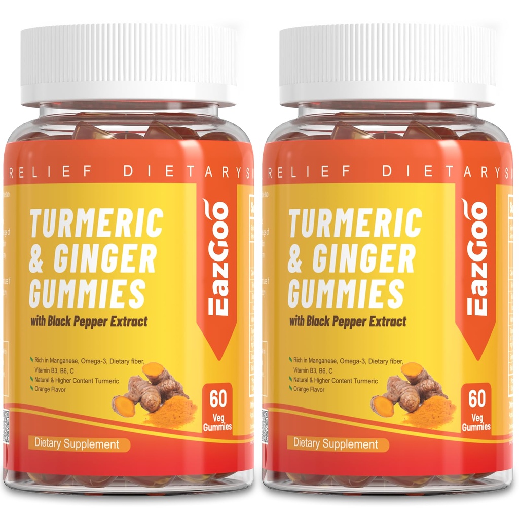 Kurkuma Curcumin Gummies 500 mg aikuisille, mustapippuri, inkivääri juuri, C-vitamiini, Low Sugar Fruit Gummies, Orange Flavor - 120 Counts