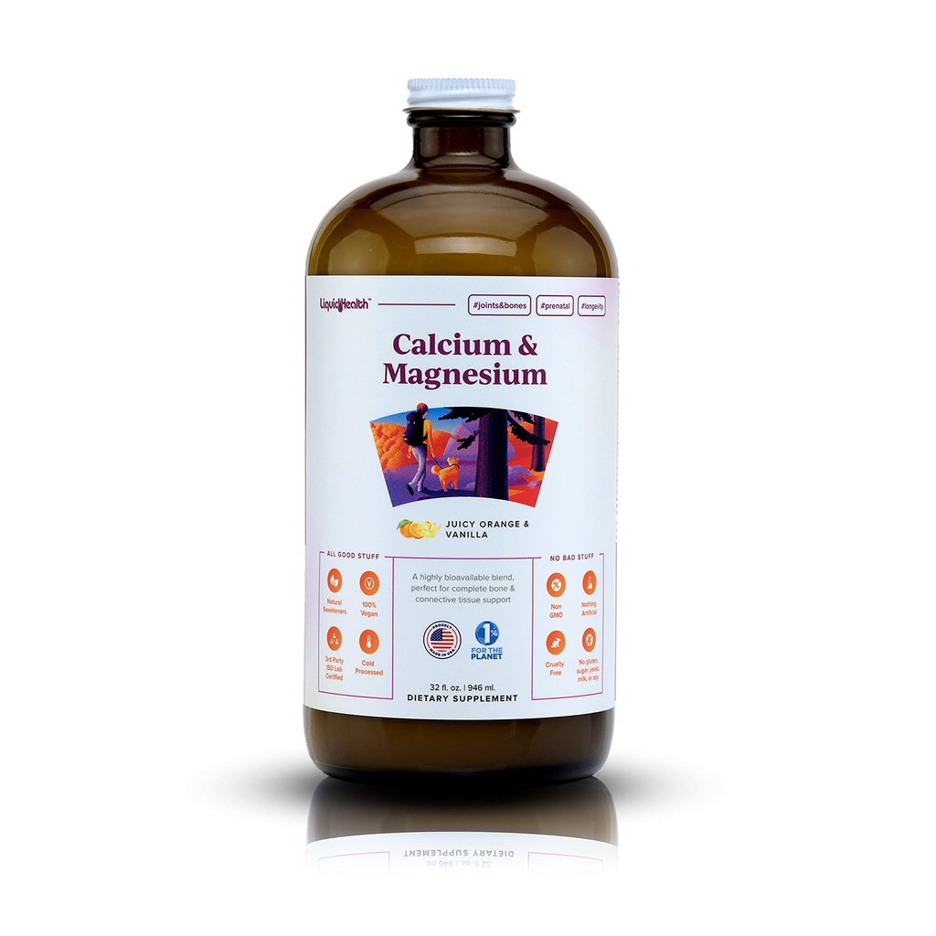 LIQUIDHEALTH Kalsium & Magnesium aikuinen nestemäinen vitamiini täydentää - luu, nivelet, lihasten, connective kudosten tuki, sydänterveys, Essential Ravinteet - valmistettu Yhdysvalloissa, Vegan, ei GMO, ei sokeria (32 oz)