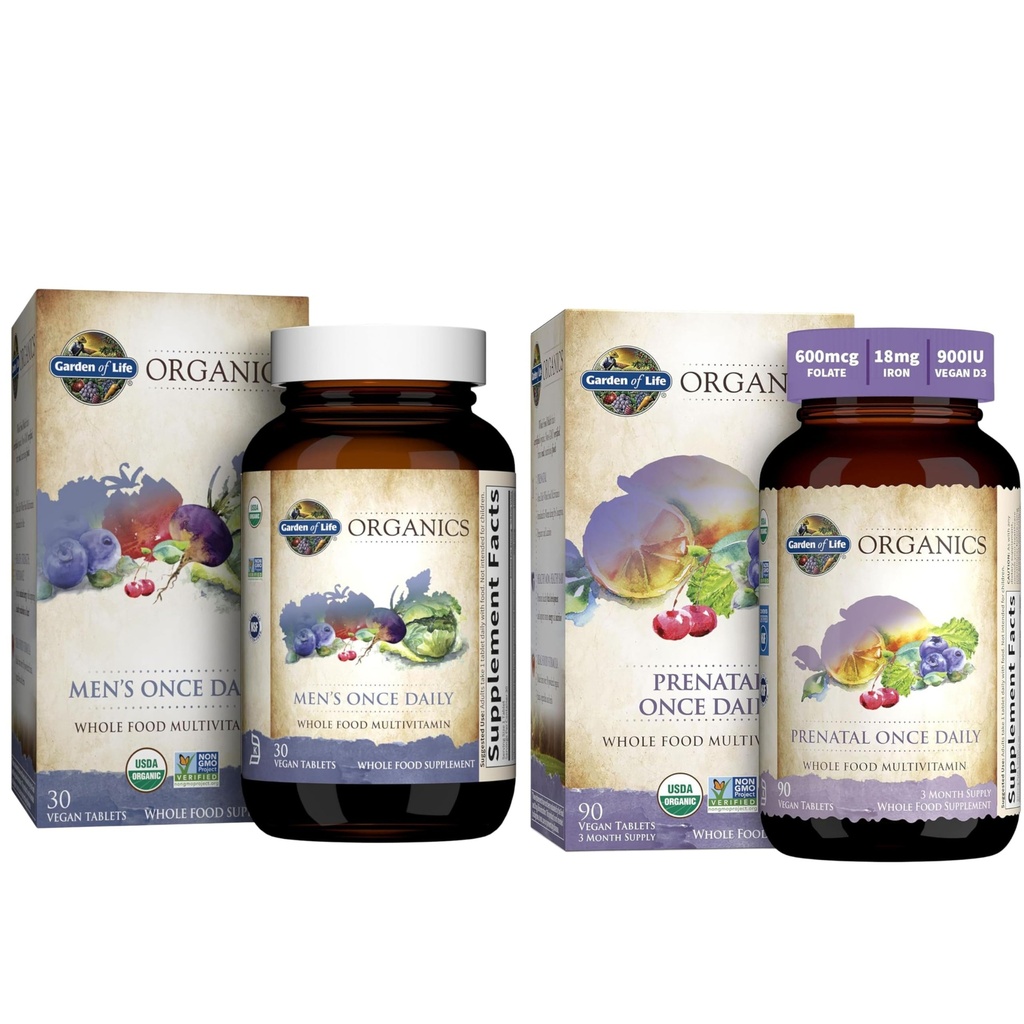 Elämänpuutarha Organics Prenatal Vitamiini: Folate for Energy & Healthy Fetal Development & Organics Multivitamiini miehille - Miesten Kerran päivässä koko ruoka vitamiini täydentää tabletit, vegaaninen, 30 kreivi