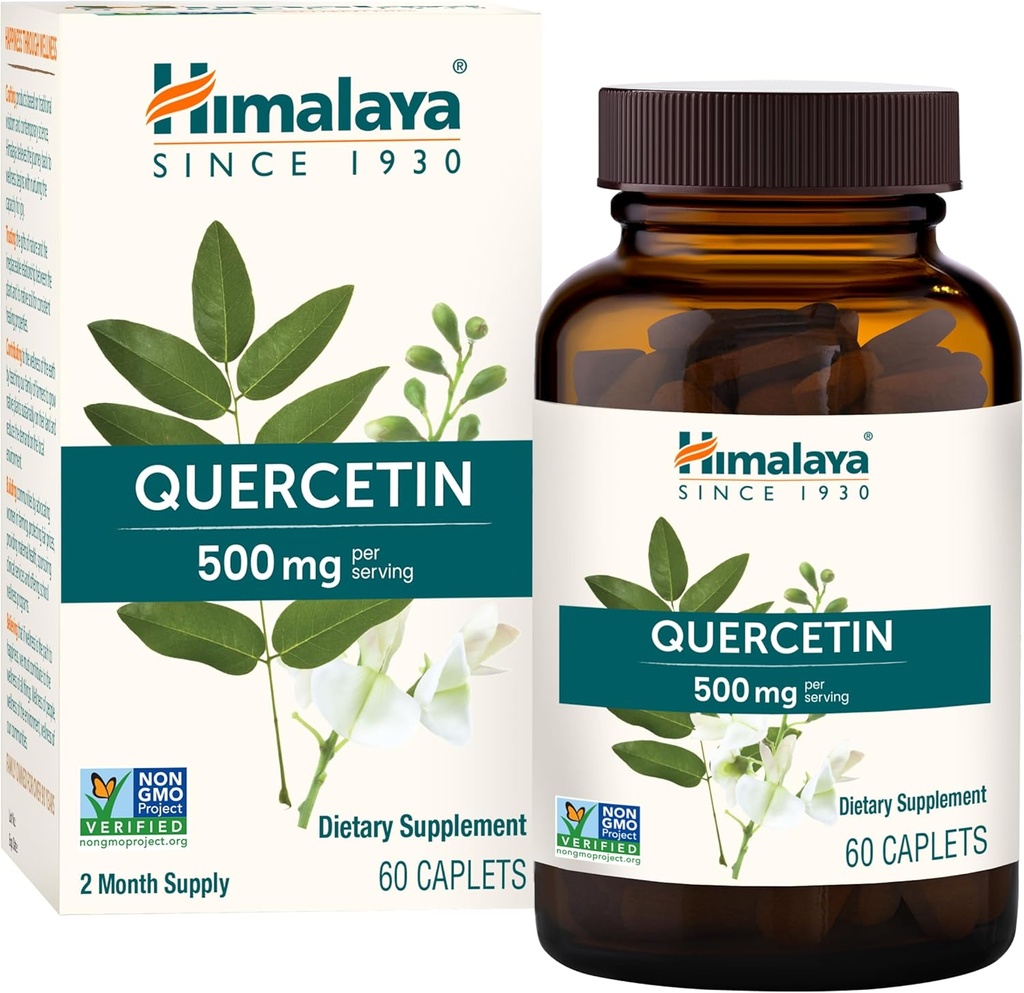Himalaya Quercetin Supplement för Plant-Based Bioflavonoid Support och Daily Wellness, Antioxidant och Immune Support, 500 mg, icke-GMO, 60 vegetariska Caplets, 2 månaders leverans