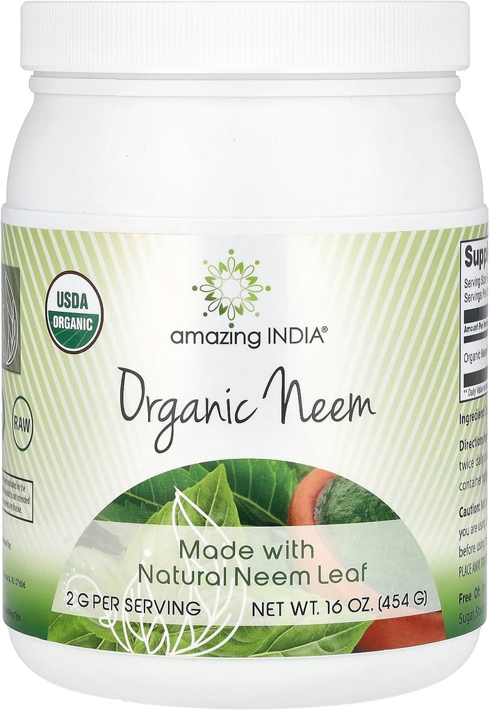 Fantastisk Indien USDA Certified Organic Neem Powder (Non-GMO) 16oz - Främjar blodrening, hälsosam immunitet och hälsosam hud