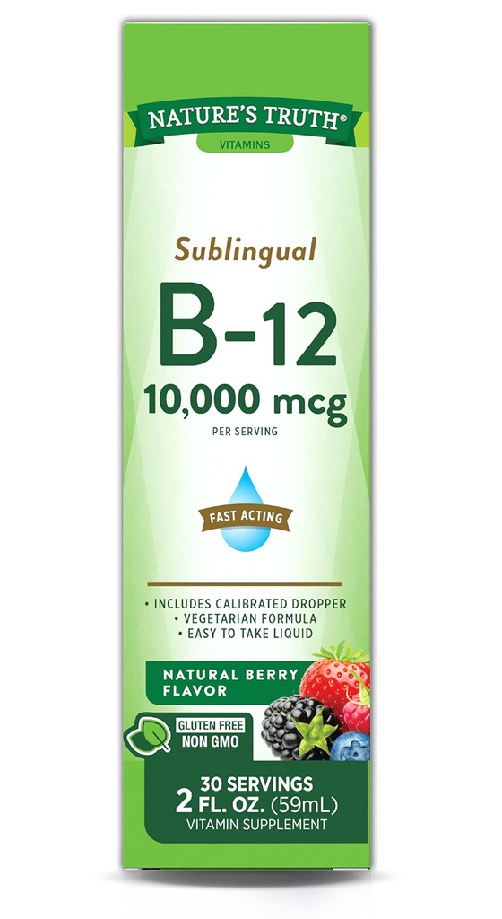 Nature's Truth Sublingual B-12 10 000 Mcg, Fast Acting Liquid, Natural Berry Flavor, 2 Fluid Ounce (Pack of 1)
