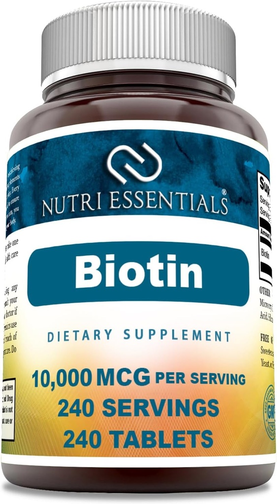 Biotin (Vitamin B7) 10 000 mcg Supplement | 240 tabletter | Non-GMO | Gluten Free | Made in USA