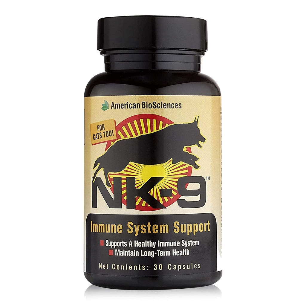 American BioSciences NK-9, AHCC Supplement för hundar och katter - Kosttillskott för att stödja immunförsvar - Tillverkad för Pets immunförsvar - 30 kapslar, 250mg / kapsel