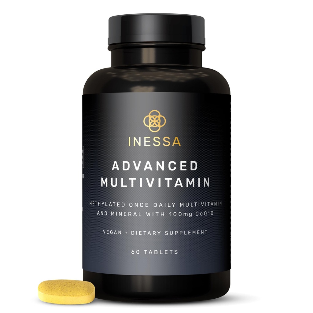 Inesa Methylated Multivitamiini miesten ja naisten - Advanced Natural Daily Miesten Multivitamiinit CoQ10 100mg, vitamiinit D3, K2, A, B Complex Vitamiinit, Foolihappo & Sinkki - 60 Vegaanitabletit