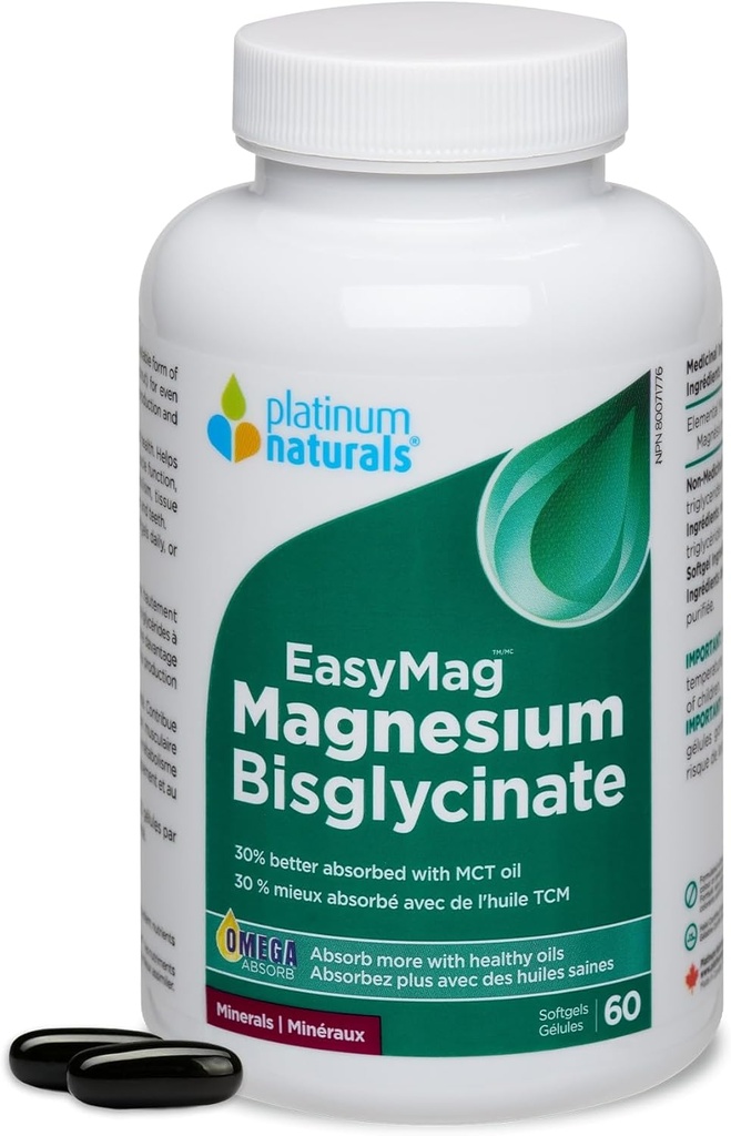 Platinum Naturals EasyMag Magnesiumbisglysinaatti, 60 Softgels