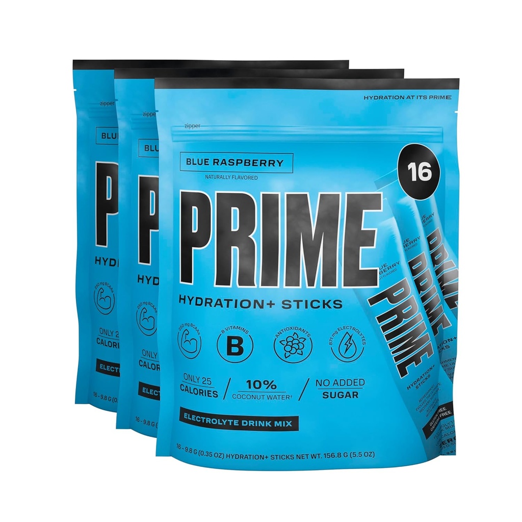 PRIME HYDRATION+ Sticks Blue Raspberry ... Hydraation Powder Single serve Sticks ... Electrolyte Powder On The Go... 250 mg BCAAs, B-vitamiinit, antioksidantit ...
