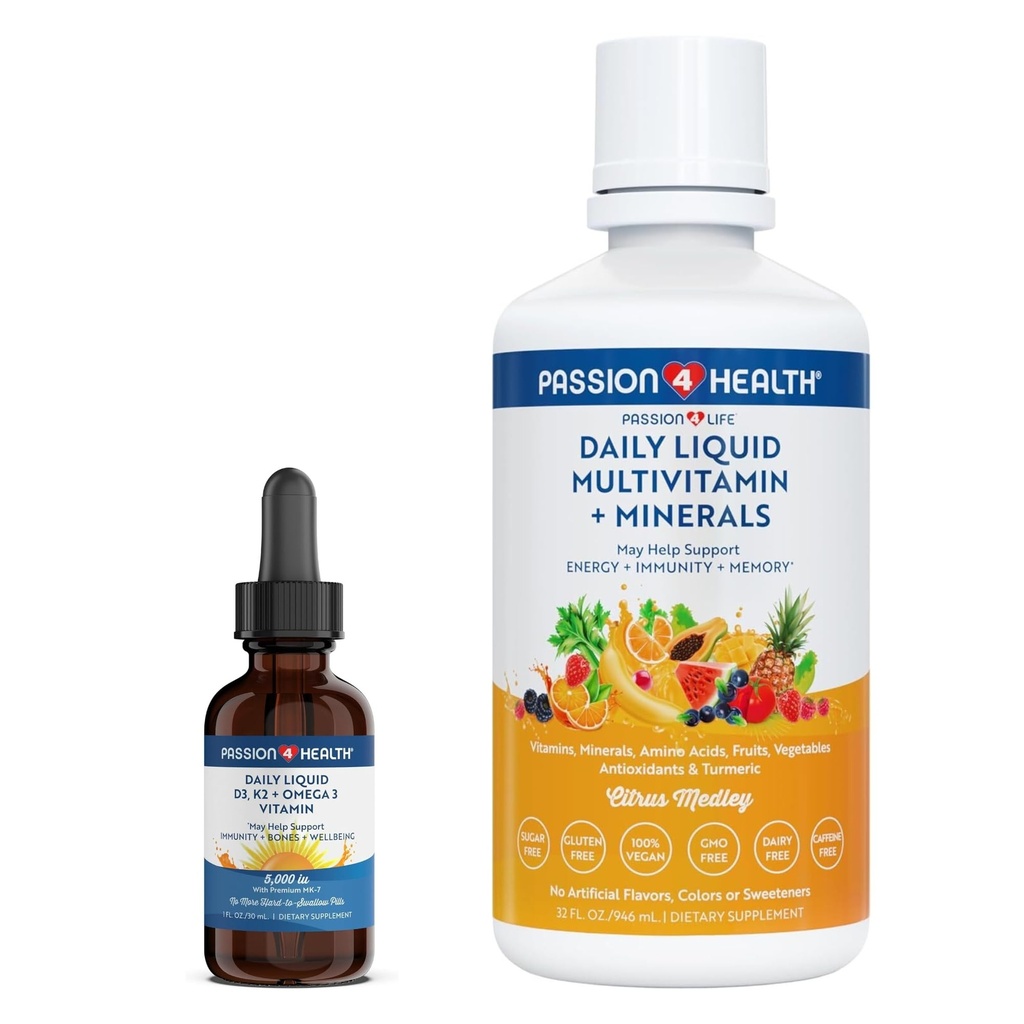 Passion 4 Life Liquid Multivitamiini Plus Orgaaninen neste D3K2 Omega 3