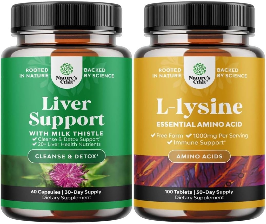 Bundle maitoa Thistle Liver Support Supplement ja L Lysine 1000mg ravintolisät - Herbal Liver Supplement kanssa Silymarin Milk Thistle - L-lysiini Essential Aminohappoja täydentää