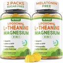Liposomal L- Theanine 200 mg Magnesium Glycinate 400 mg Gummies with GABA, 5HTP, Apigeniini, B6-vitamiini ja D3, Ashwagandha, Lemon Balm Leaf, Melatoniini vapaa uni puristaa Relax Mood & Lihas, 2 pakkausta