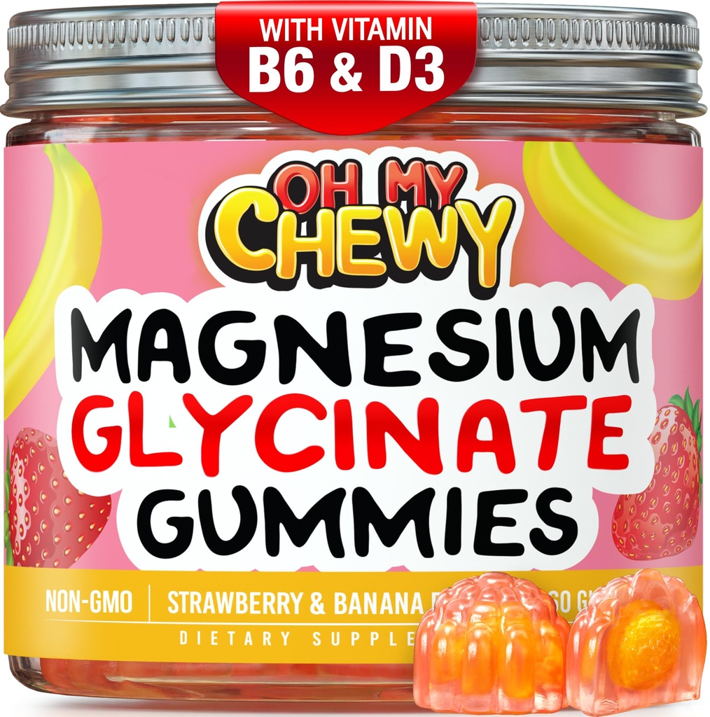 Center-Filled Magnesium Glycinate Gummies 400MG - Hög Absorption för barn, tonåringar och vuxna - Tillägg för sömn, lugn och muskelavkoppling med B6 & D3 - Gluten Free & Vegan Friendly - 60 Count
