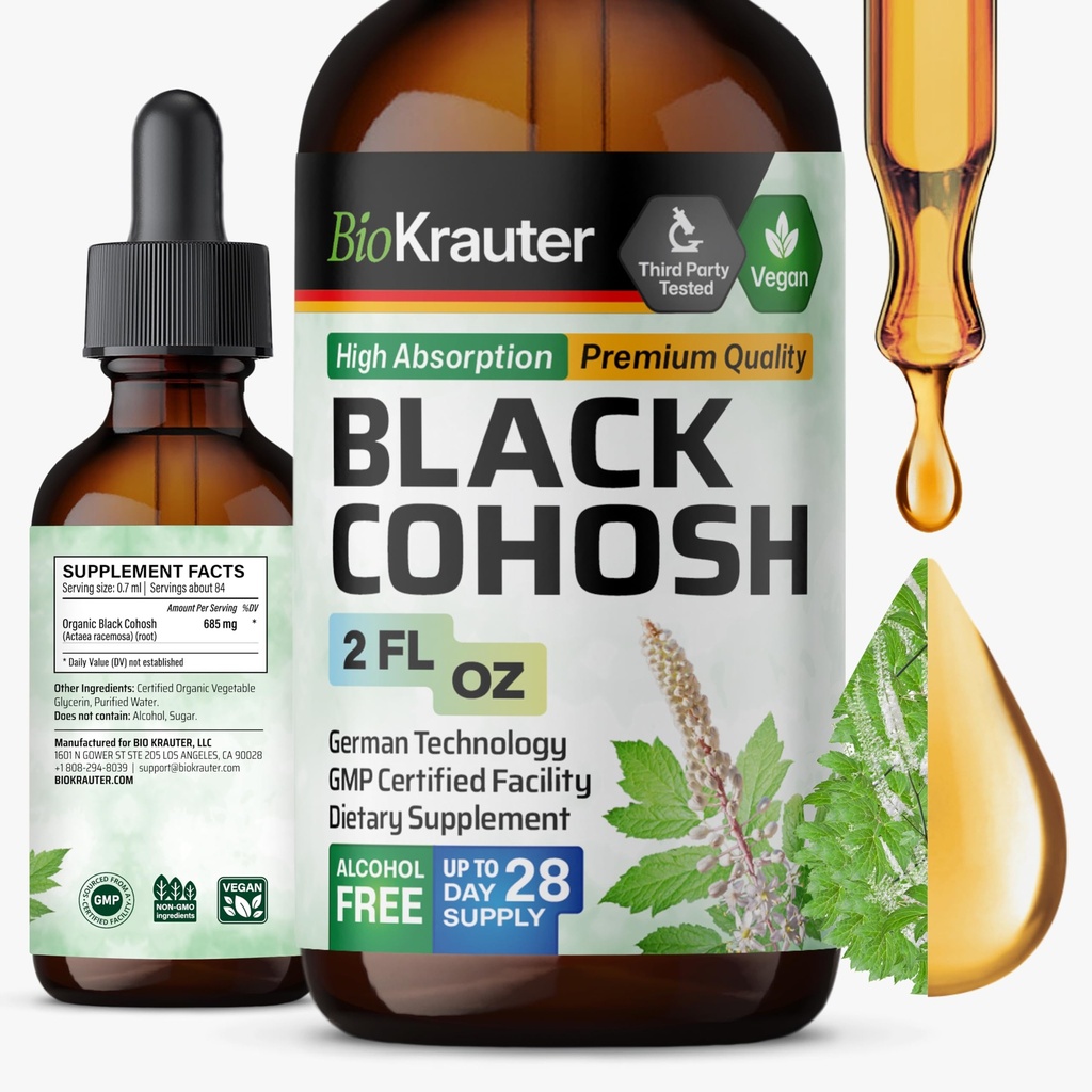 BIO KRAUTER Musta Cohosh juuriväri - Vegaani Musta Cohosh täydentää Naisten tuki - Alkoholi ja sokeriton - 2 Fl.Oz.
