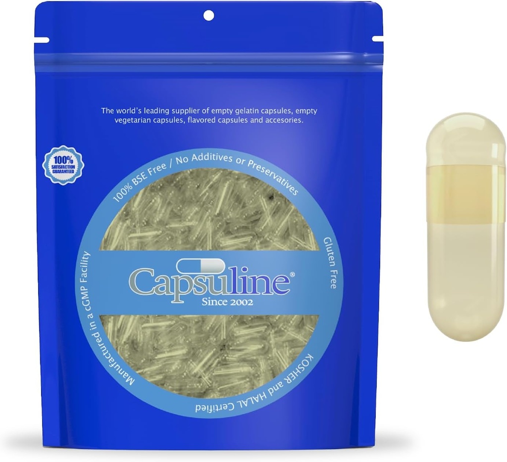 Capsuline Saflori värillinen Koko 00 Tyhjä Vegaani kapselit Keltainen / Yellow - 1000 kreivi - Kasvissyöjä Tyhjä pilleri kapselit - DIY kasviskapseli täyte - kasvis pilleri kapselit - Kosher ja Halal Certified