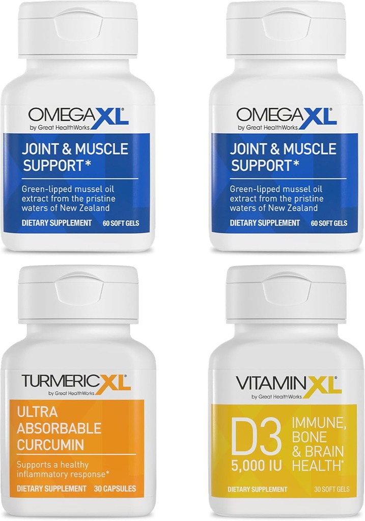 OmegaXL Immuuneja tukeva Bundle - (2) 60 Count + TurmericXL + VitamiiniXL D3 - tukemaan optimaalista immuuniterveyttä (Pack of 4)