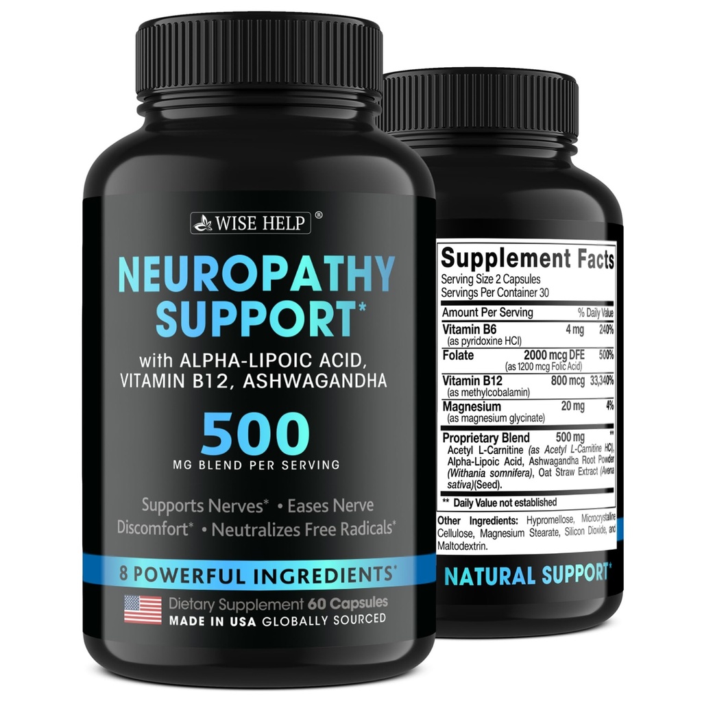 Neuropatia Tuki Natural Nerve Discomfort Relief - Valmistettu USA: ssa - Nerve Antioksidantti Trigeminaaliseen Neuralgiaan, diabeettiseen ja perifeerisen neuropatiaan - kädet, kaula, jalat ja varpaat Hoito Formula - 60 Caps