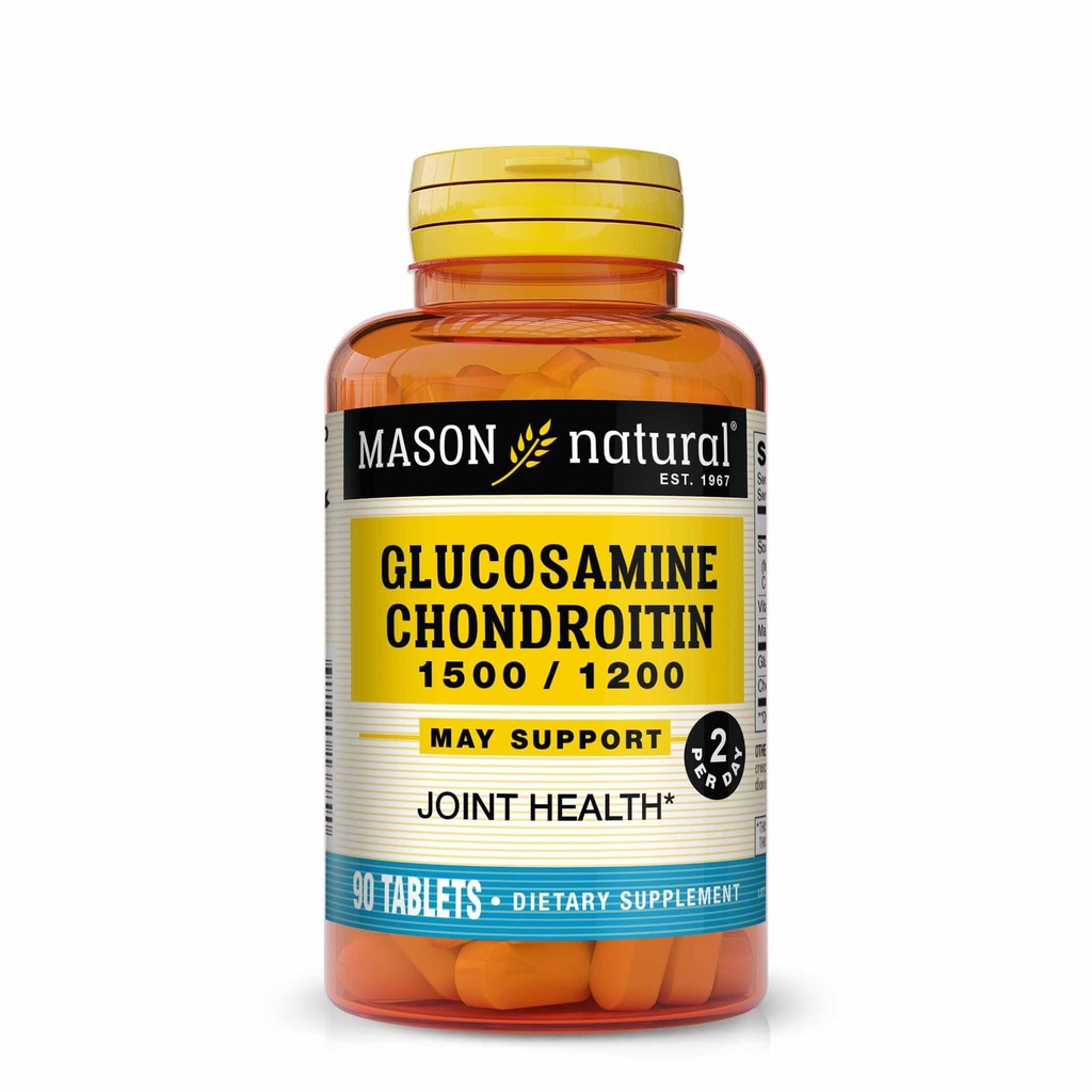 MASON NATURAL Glukosamiini Kondroitin 1500/1200 2 per päivä C-vitamiini - tukee yhteistä terveyttä, parempi joustavuus ja liikkuvuus*, 90 kapselia