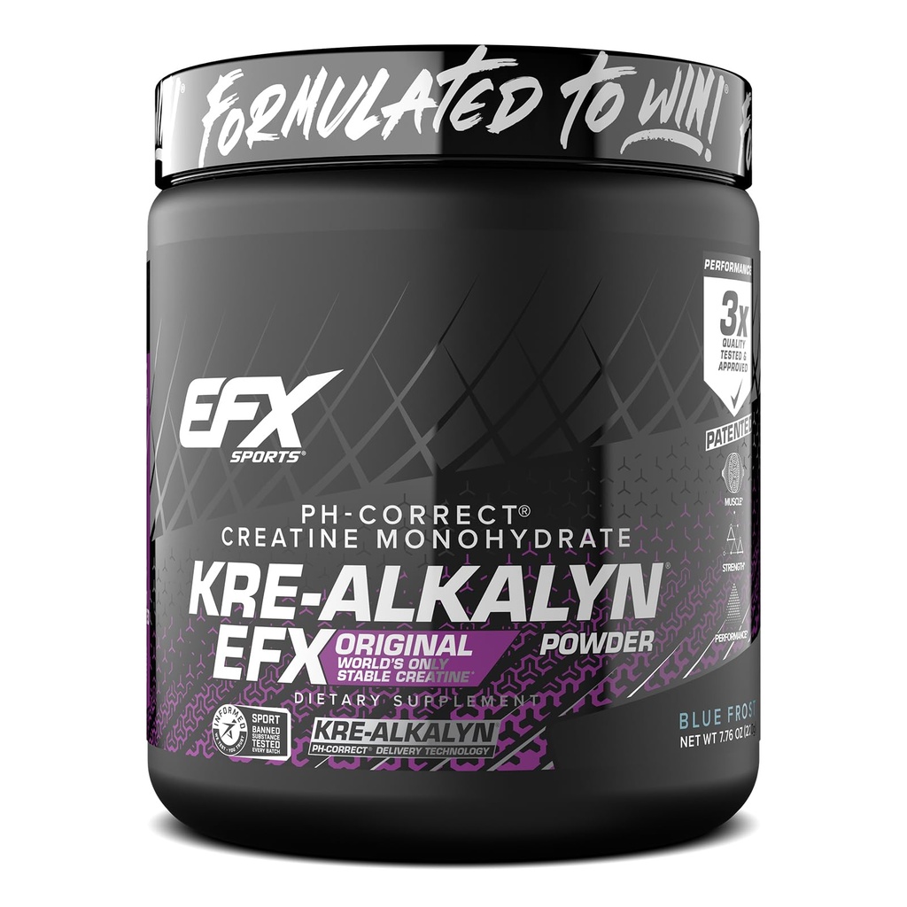 EFX Sports Kre-Alkalyn EFX Powder | pH Correct Creatine Monohydrate Powder Supplement | Styrka, muskeltillväxt och prestanda | 110 portioner (Blue Frost)
