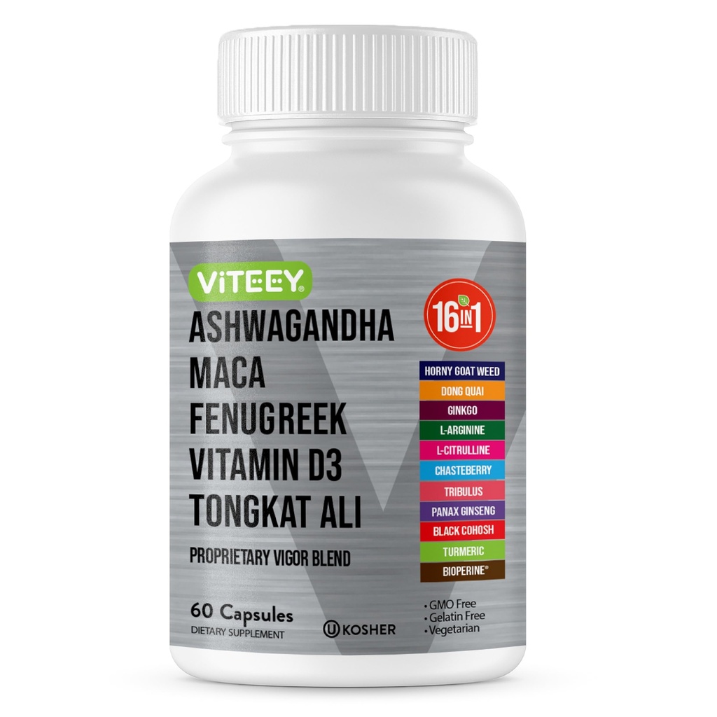 Viteey Ashwagandha Maca Sarviapilan lisäosa Tongkat Ali -ajolla, intohimo- ja energiatuki miehille ja naisille