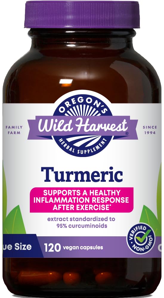 Oregon's Wild Harvest Turmeric 120 Vegaanikapselit ... Organic Turmeric Curcuminoids with Black Pepper for Better Imeytyminen... tukee terveitä tulehdusreaktioita ja yhteistä terveyttä...