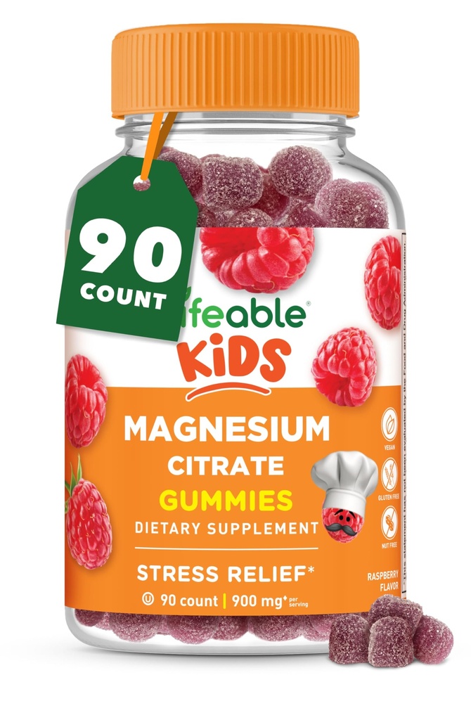 Livliga Magnesium Gummies för barn | 900mg Magnesium Citrate | Great Tasting Kids Magnesium Supplement | Gluten Free Muscle Support och Stress Relief Chewable | 90 Gummies